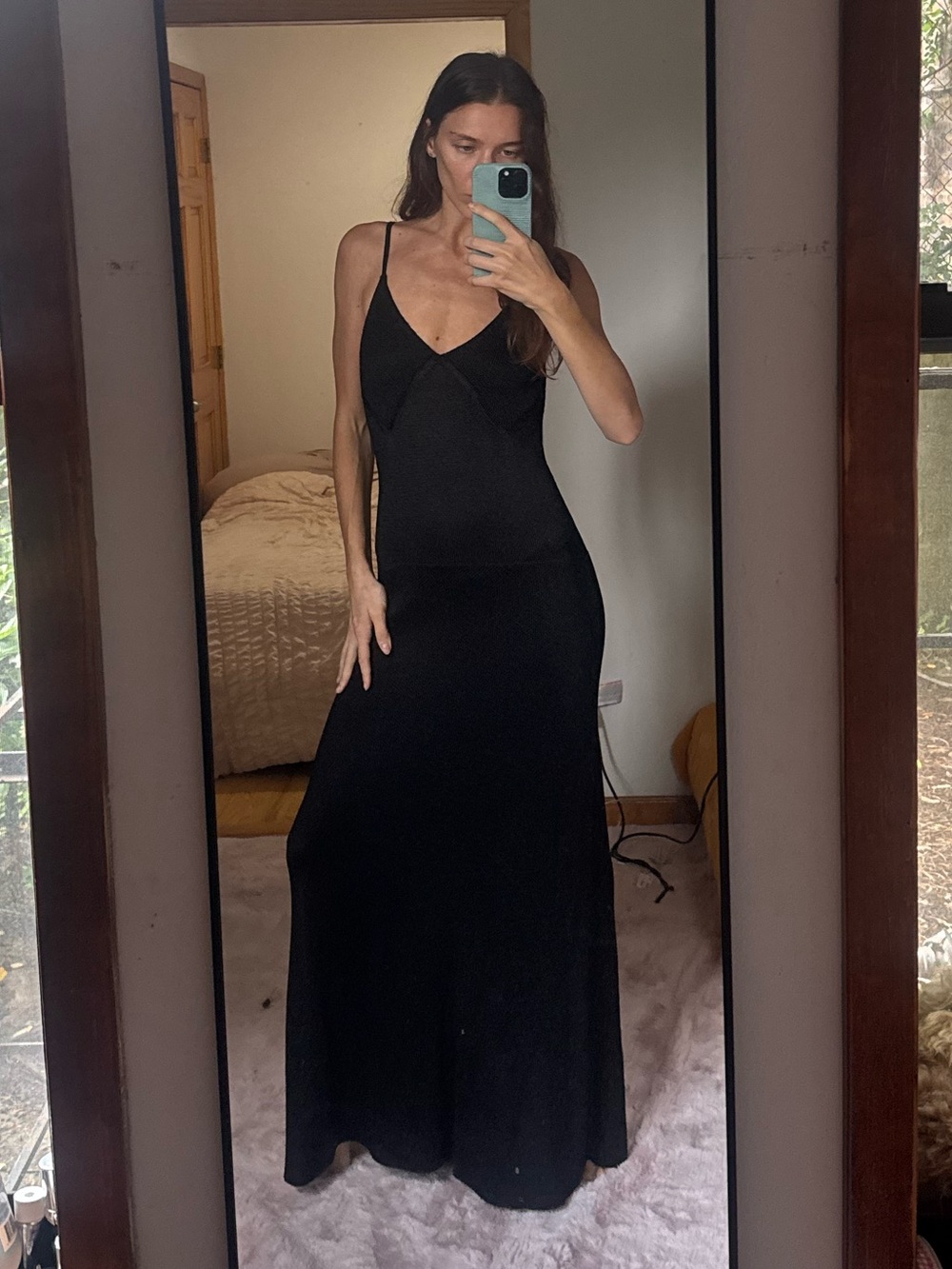 Proenza Schouler Black Slip Maxi Dress with Spaghetti Straps